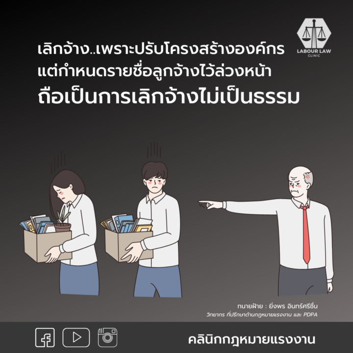 เลิกจ้าง…เพราะปรับโครงสร้างองค์กร แต่กำหนดรายชื่อลูกจ้างไว้ล่วงหน้า ถือเป็นการเลิกจ้างไม่เป็นธรรม