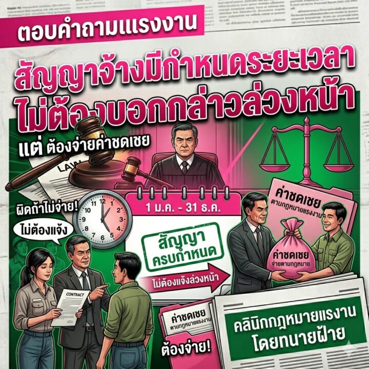 สัญญาจ้างมีกำหนดระยะเวลา ไม่ต้องบอกกล่าวล่วงหน้า แต่ต้องจ่ายค่าชดเชย
