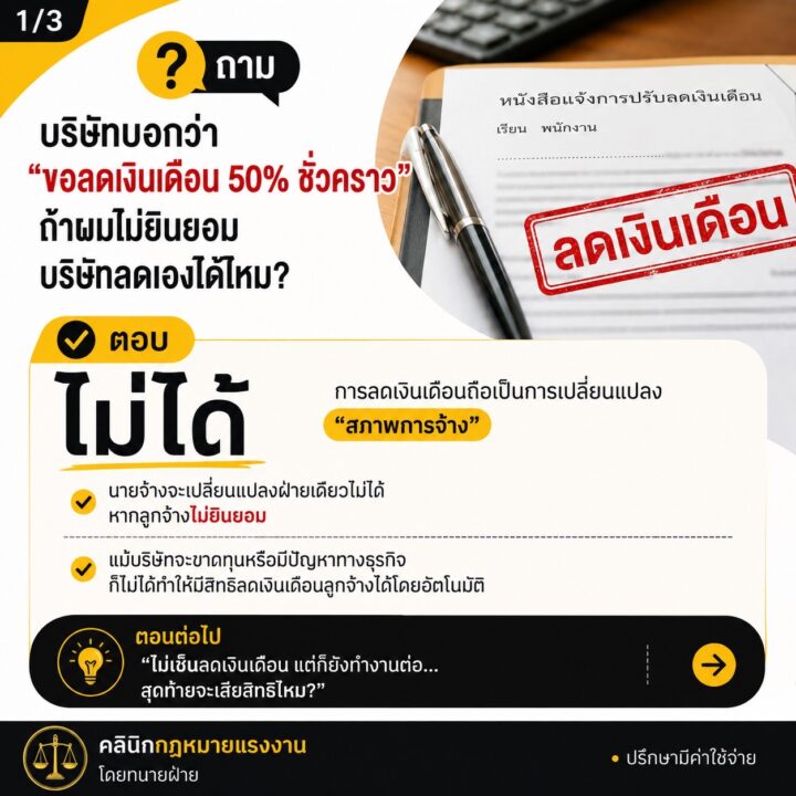 บริษัทบอกว่าขอลดเงินเดือนหน่อย ถ้าเราไม่ยินยอมบริษัทลดเองได้ไหม