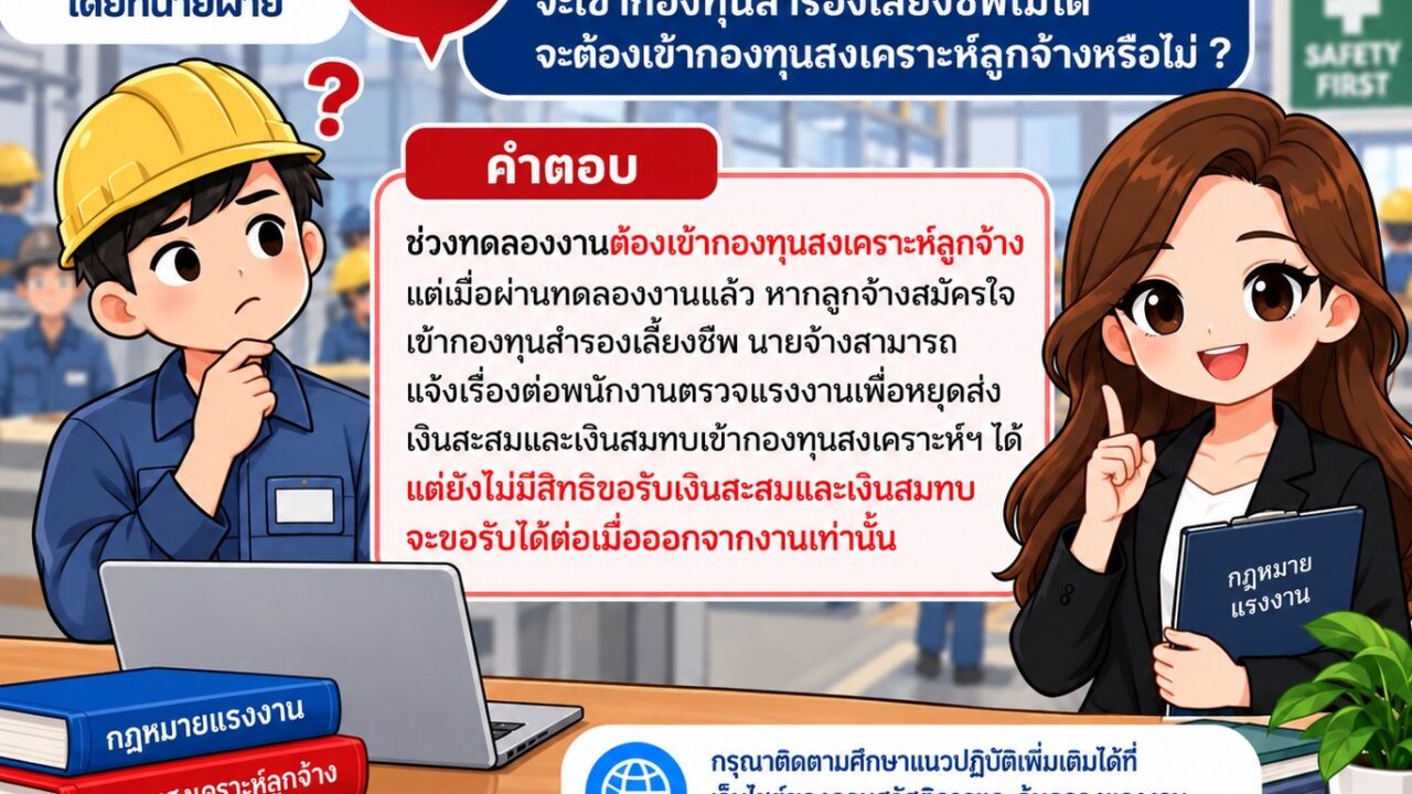 นายจ้างกำหนดเงื่อนไขว่าช่วงที่ยังไม่ผ่านการทดลองงานจะเข้ากองทุนสำรองเลี้ยงชีพไม่ได้ จะต้องเข้ากองทุนสงเคราะห์ลูกจ้างหรือไม่